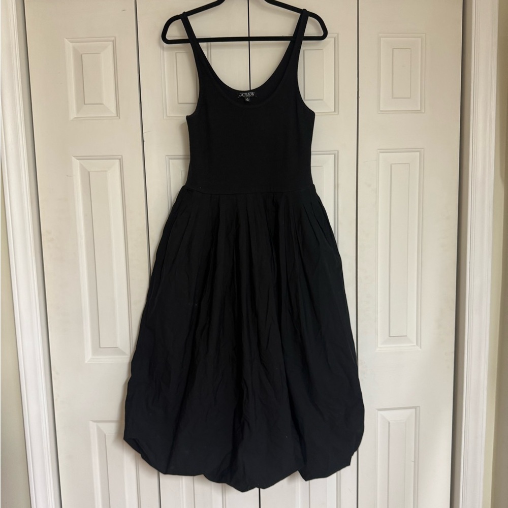 J.Crew Women’s Black Fitted Tank Dress with a Poplin Bubble Skirt Size Medium